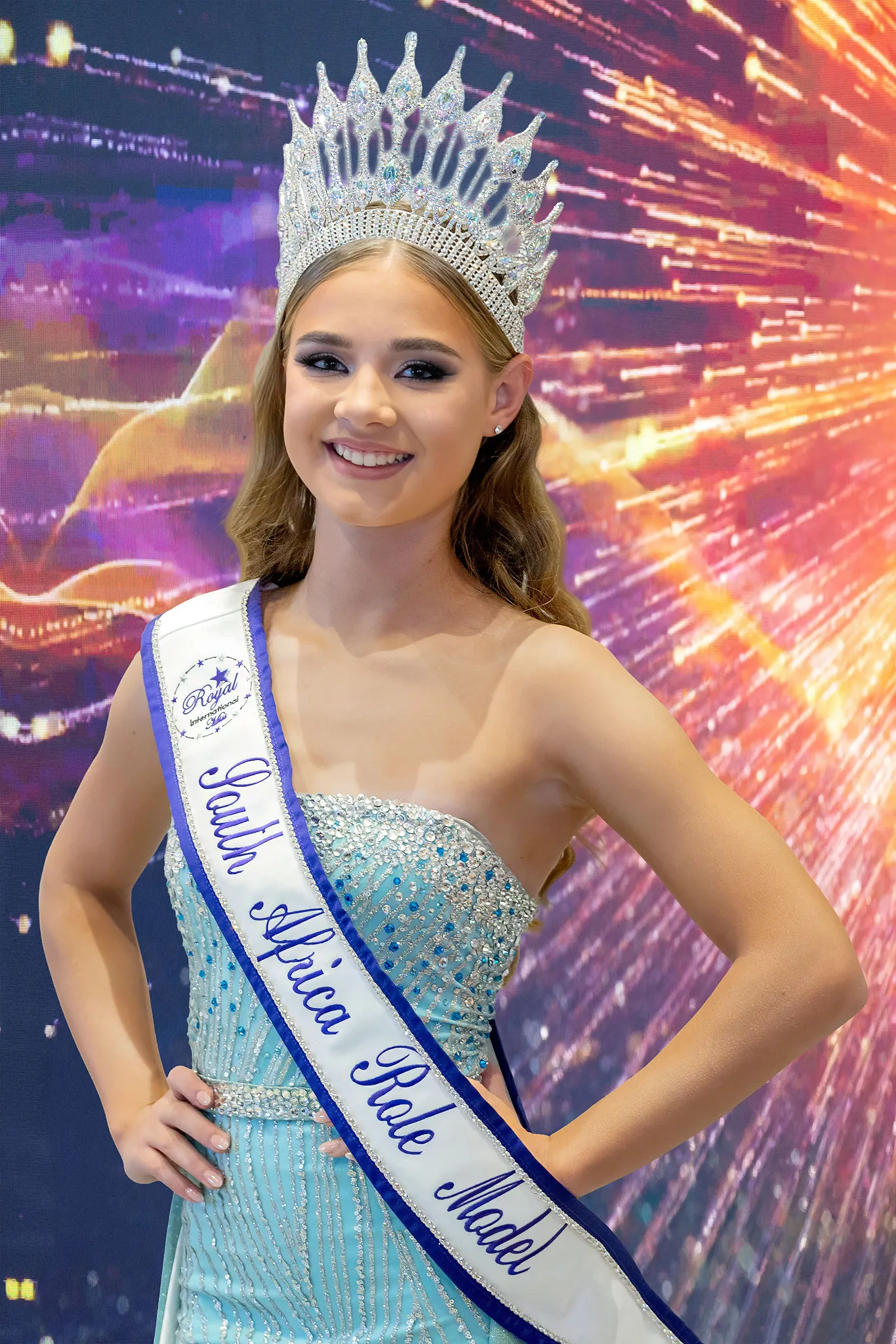 Bea Brewis crowned Junior Teen Role Model, in a strapless ice-blue beaded gown