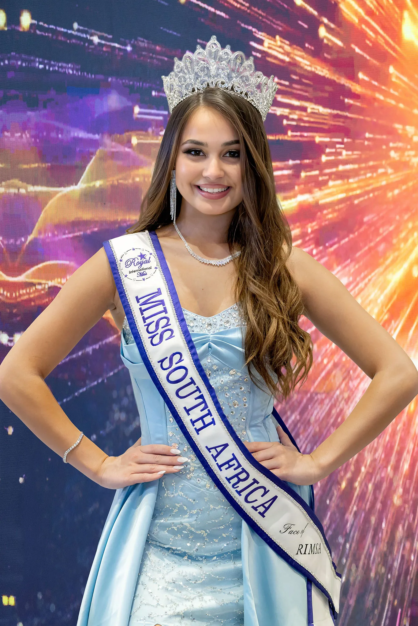 Imaan Davids crowned Senior Face of RIMSA, in a pale blue satin gown with her sash