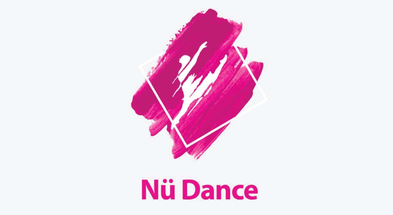 Pink stylized artistic heart with dancer silhouette and geometric lines, representing elegance and passion for Nü Dance, a prominent women's dance event in South Africa.